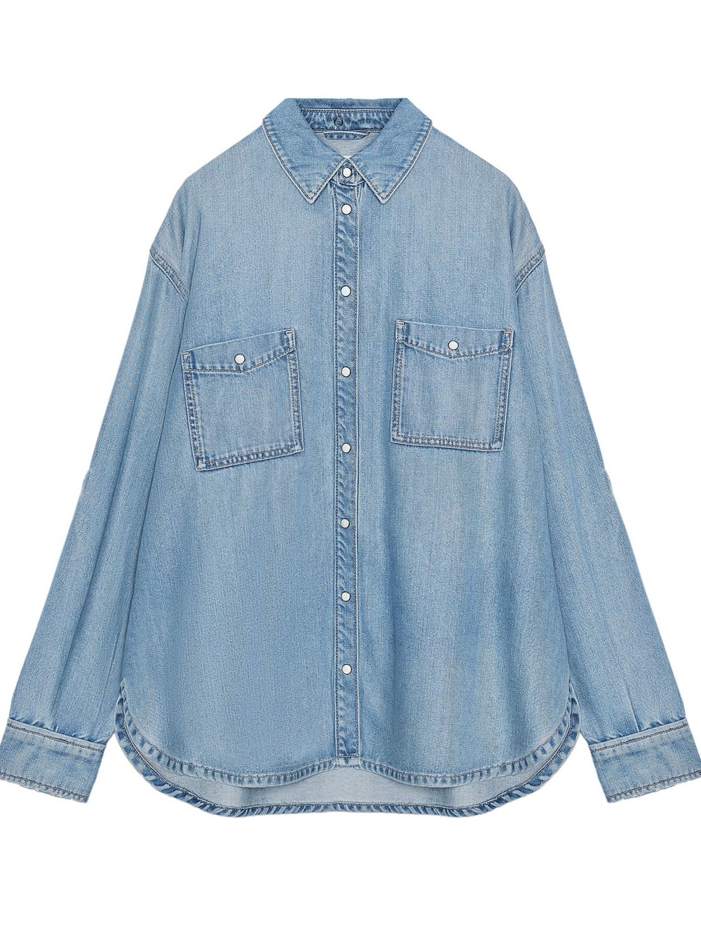 Zara| Oversized Blue Jean Denim Shirt Jacket Shacket w/Snap Buttons Pockets Sz M
